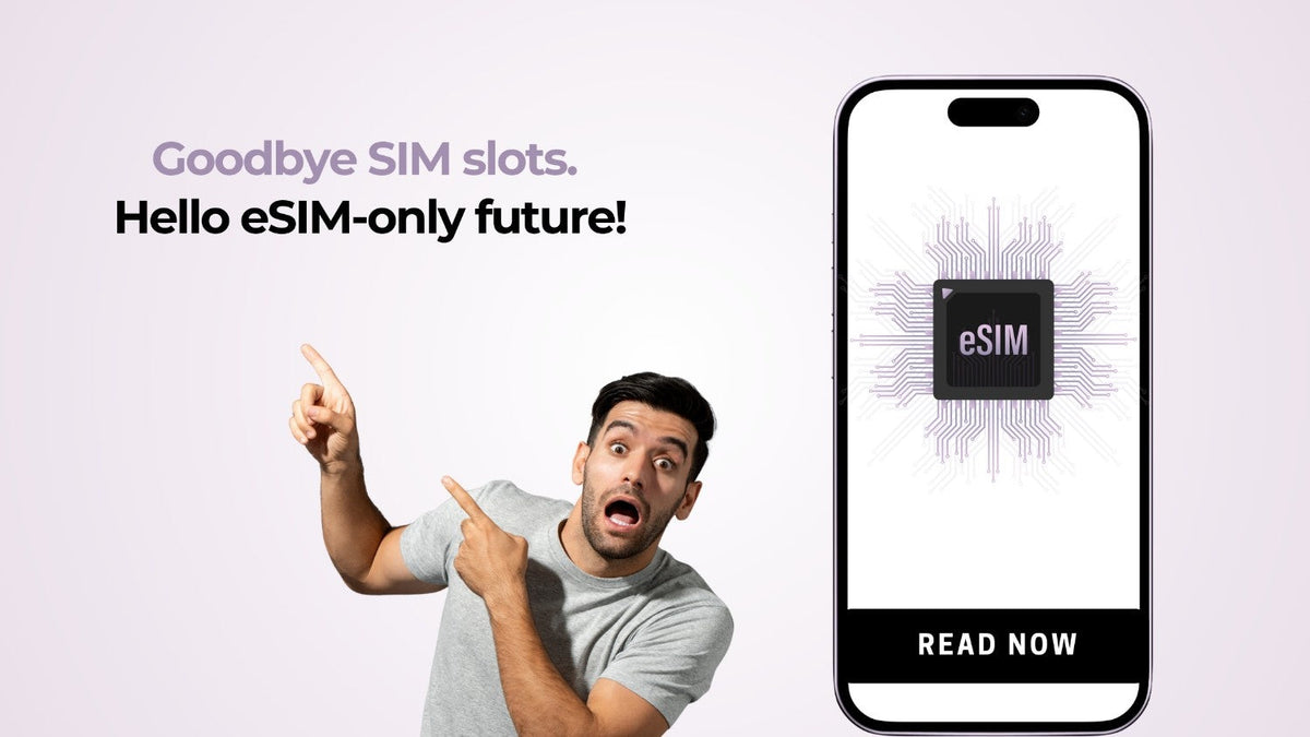 A banner about Apple's iPhone 17 phones and their shift to an eSIM-only design.