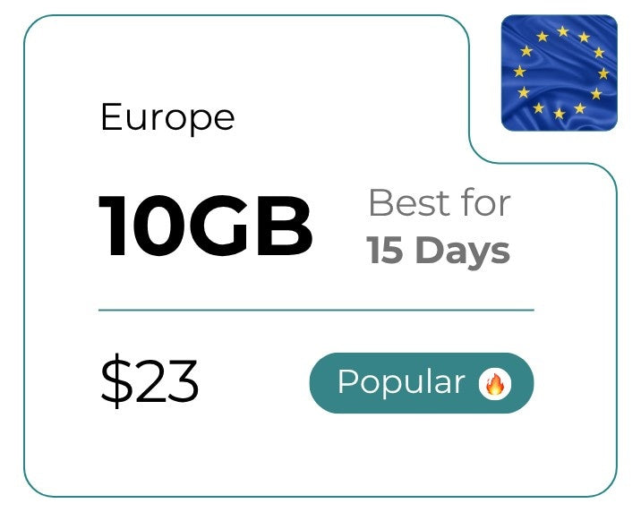 ConnectedYou eSIM plan for Europe: 10GB for 15 days, $23.