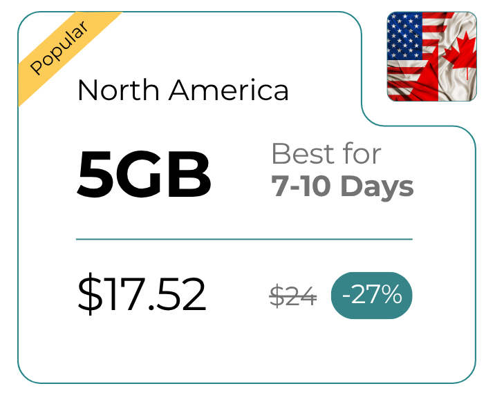 América do Norte 5 GB 30 dias