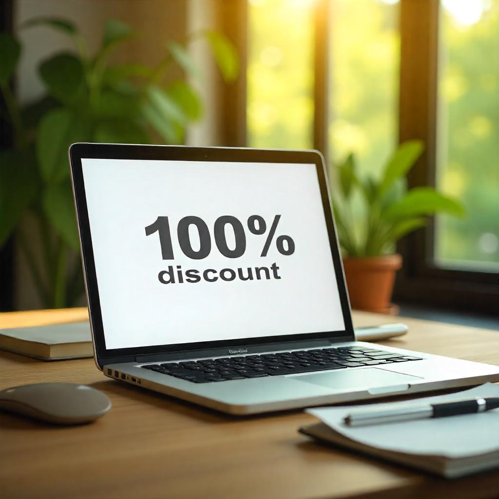 A laptop showing a 100% discount, representing that customers can get  100% discount codes to avail their eSIMs.