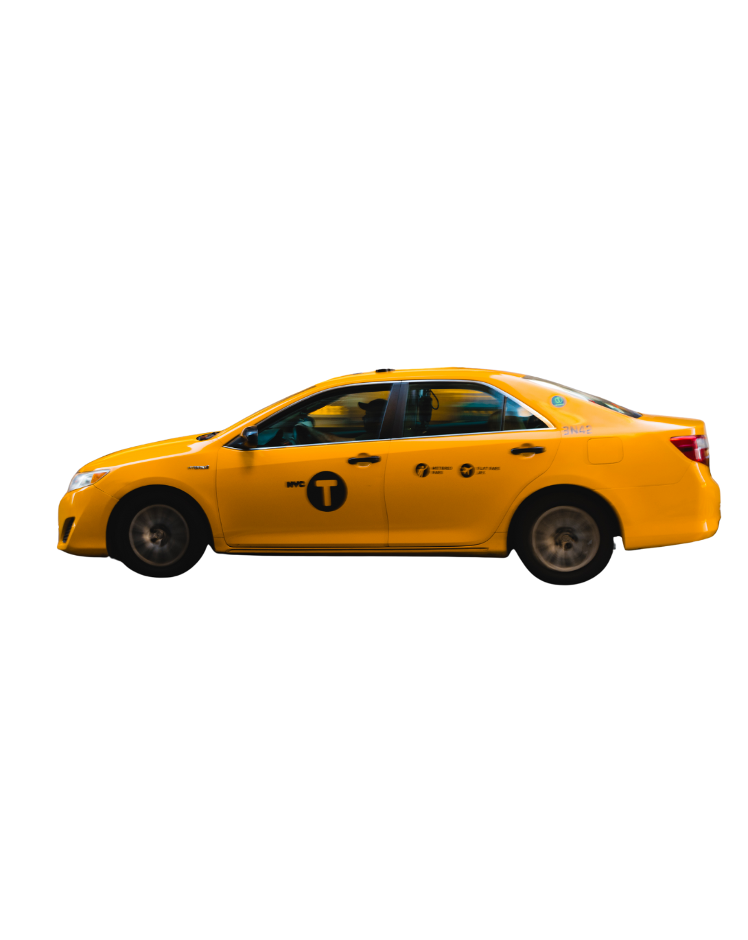 A yellow taxi cab, seen from the side, on a plain white background, representing a Taxi eSIM Affiliate Program.